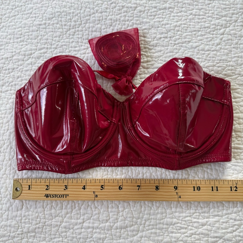 Victoria's Secret Very Sexy Faux Leather Strapless Bra Red w/Straps 32DD Lace - Picture 5 of 7